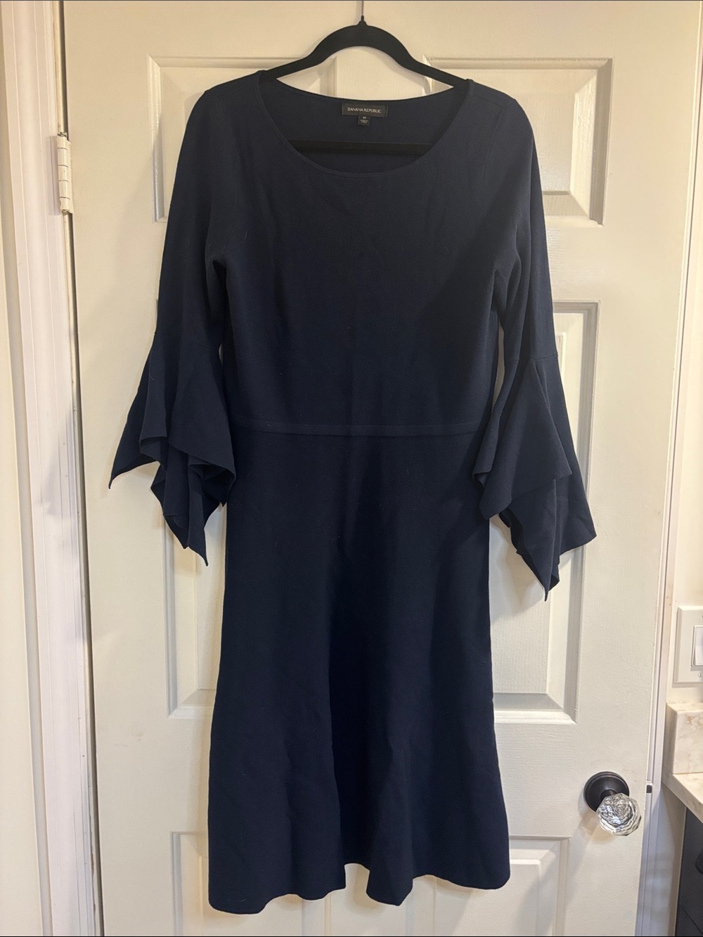 Banana Republic Navy Midi Dress with Layered Bell Sleeves